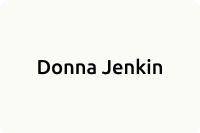A light beige rectangle with rounded corners displays the name "Donna Jenkin" in black text.