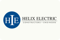 A white background with a blue circle containing "HIE" and text "HELIX ELECTRIC CONSTRUCTORS • ENGINEERS".