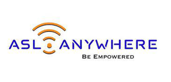 "ASL ANYWHERE" logo with an orange Wi-Fi symbol and "Be Empowered" in black text below.