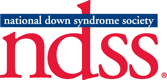 The National Down Syndrome Society logo features "national down syndrome society" in white on a blue bar, over "ndss" in red.