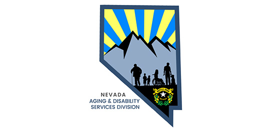 Nevada Aging & Disability Services Division logo: mountains, people, and a wheelchair inside a Nevada outline.