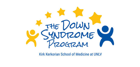 "The Down Syndrome Program" logo shows a yellow and blue figure, five yellow stars, and text.