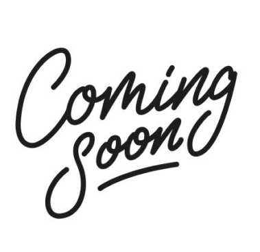 Black script text on a white background reads "Coming Soon" in a two-line, slightly angled display.