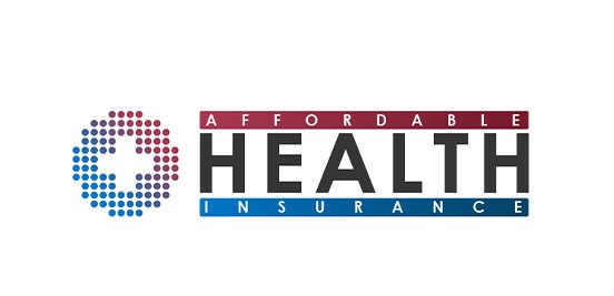 A white background with a blue and red dotted cross logo and the words "AFFORDABLE HEALTH INSURANCE."