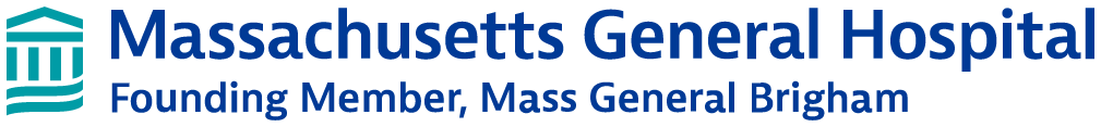 A teal columned building logo next to blue text: "Massachusetts General Hospital Founding Member, Mass General Brigham".