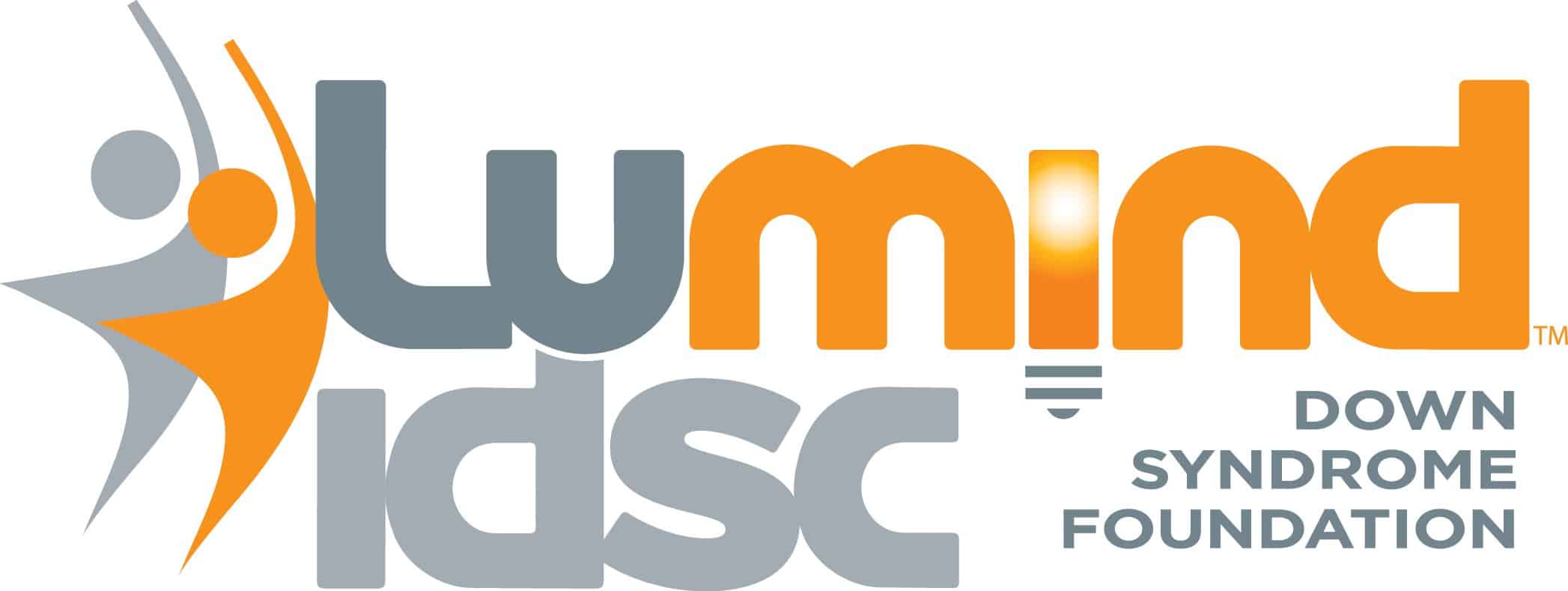 "Lumind idsc Down Syndrome Foundation" logo with two figures and a lightbulb on a white background.