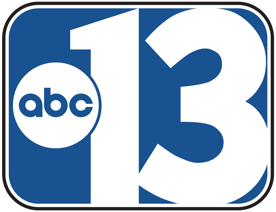 A blue rectangular logo with rounded corners features "13" in white, and a white circle with "abc" in blue.