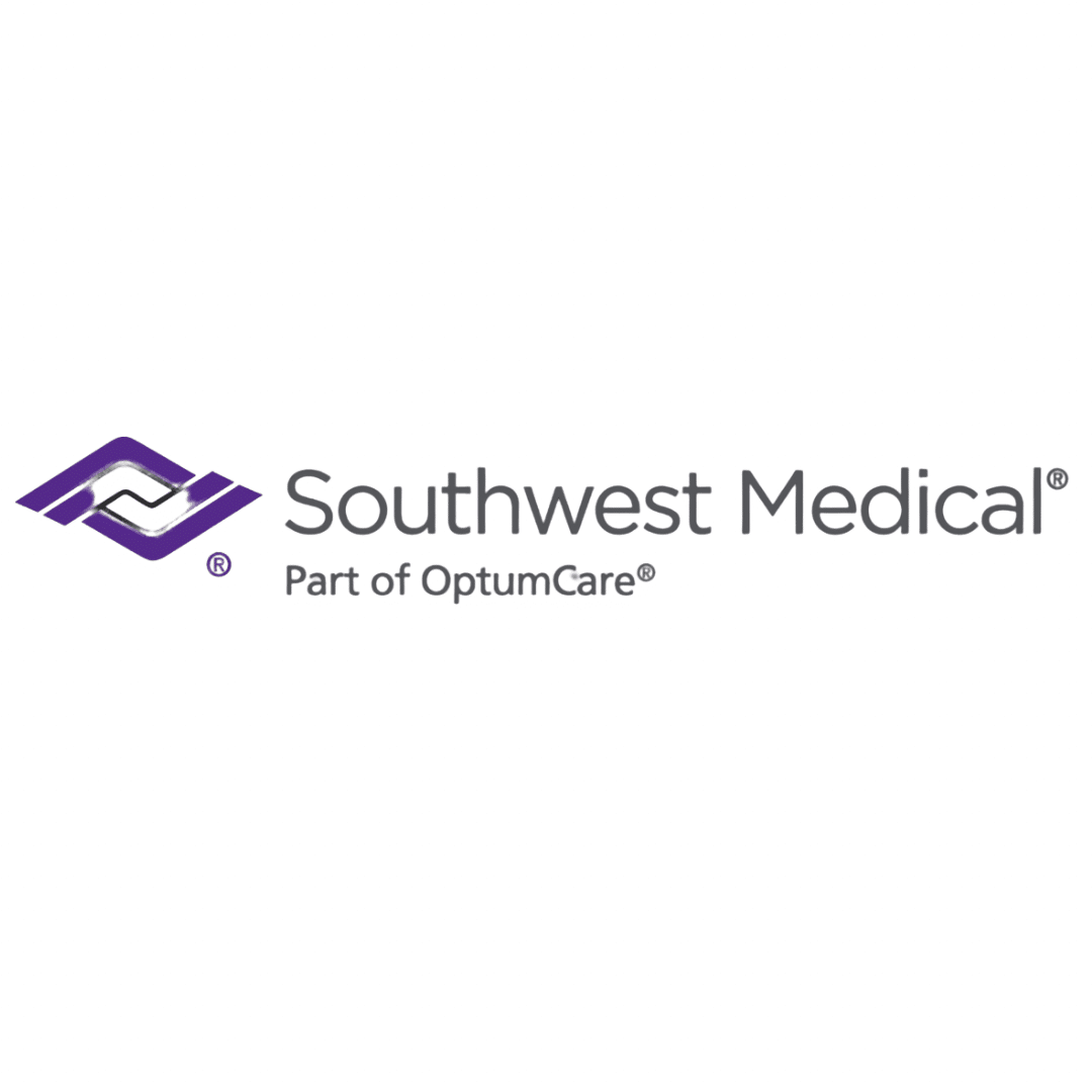 A purple and gray logo with "Southwest Medical Part of OptumCare" text on a white background.