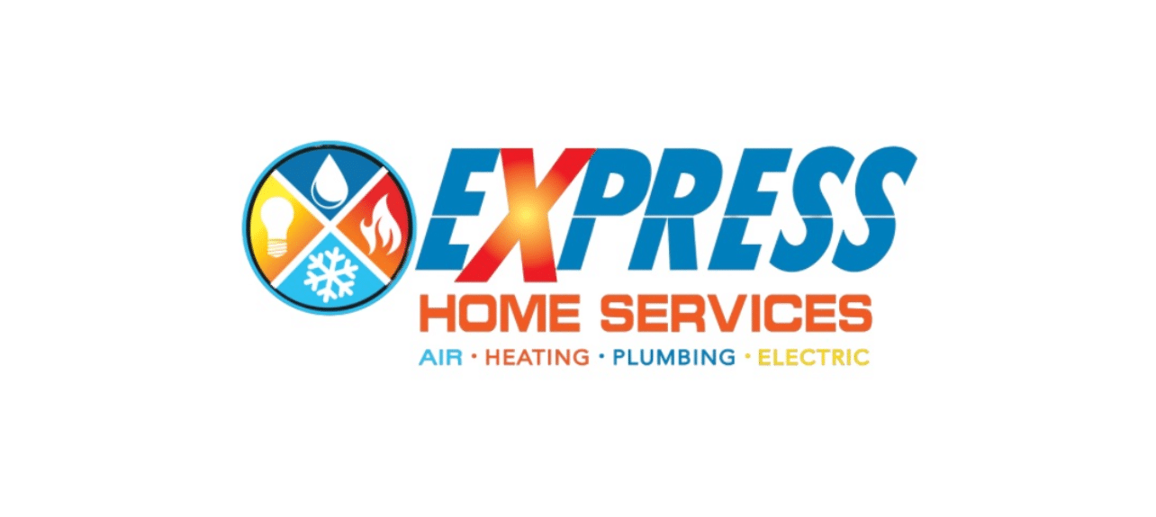 Logo for "EXPRESS HOME SERVICES" with icons for water, lightbulb, flame, and snowflake.