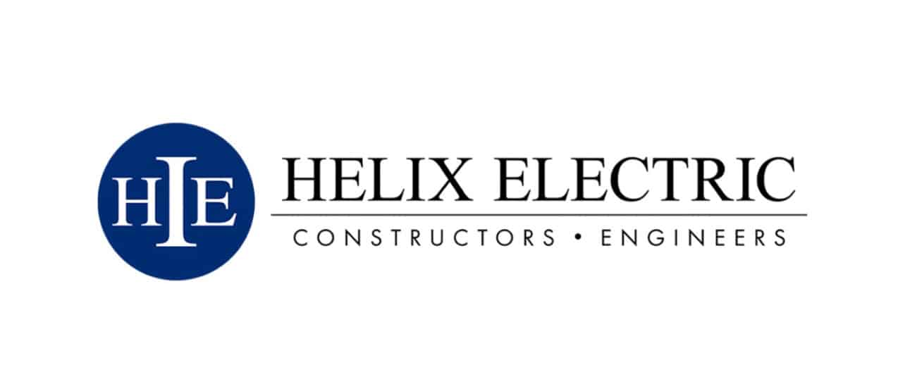 A white background with a blue circle containing "HIE" and "HELIX ELECTRIC CONSTRUCTORS ENGINEERS" in black text.